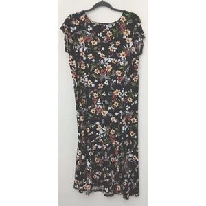N Touch Dress Women's Size M Black Floral Midi Dress Short Sleeve Pullover